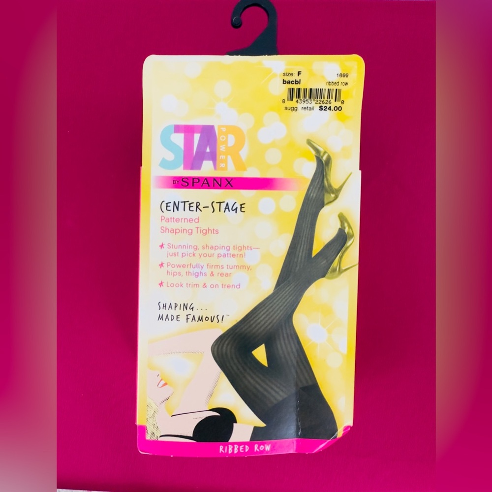 Star Power by Spanx!! Black Ribbed Row Shaping Tights!!! Size F. New in …